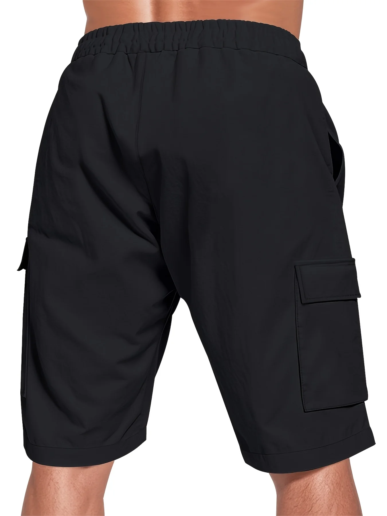 Multi Pocket Workwear Shorts For Men Sporty And Casual Loose Solid Color Linen Drawstring Five Quarter Pants - Image 2