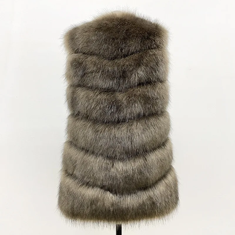 Women Faux Fox Fur Vest Coats Solid Mid Length Fur Jackets V Neck Sleeveless Thick Warm Fur Casual Loose Fit 2026 Autumn Winter