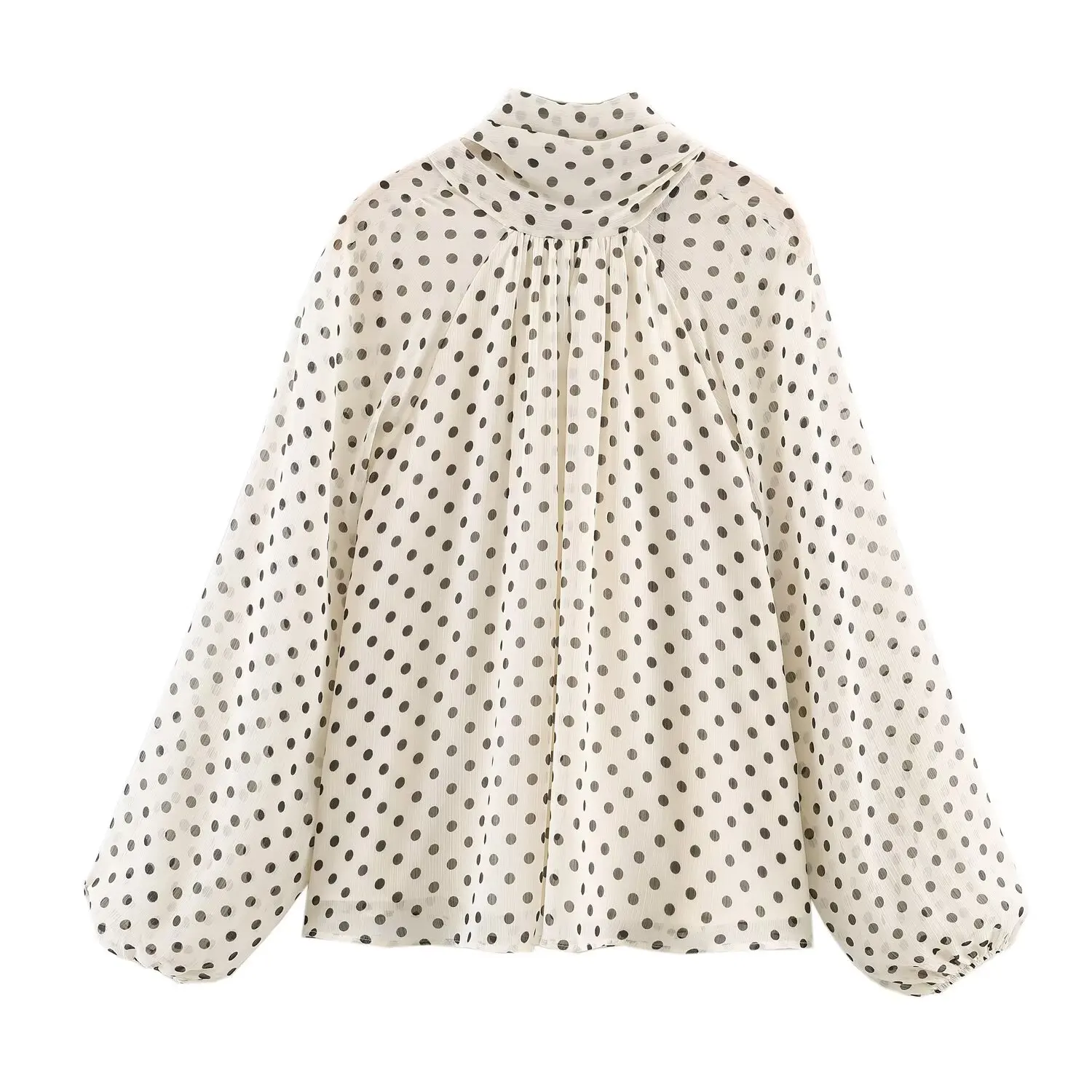 Dames blouse met stippenprint Casual hoge kraag Lange mouw Dame Top Eenvoudige damesblouse Vrouwelijke shirts en blouses