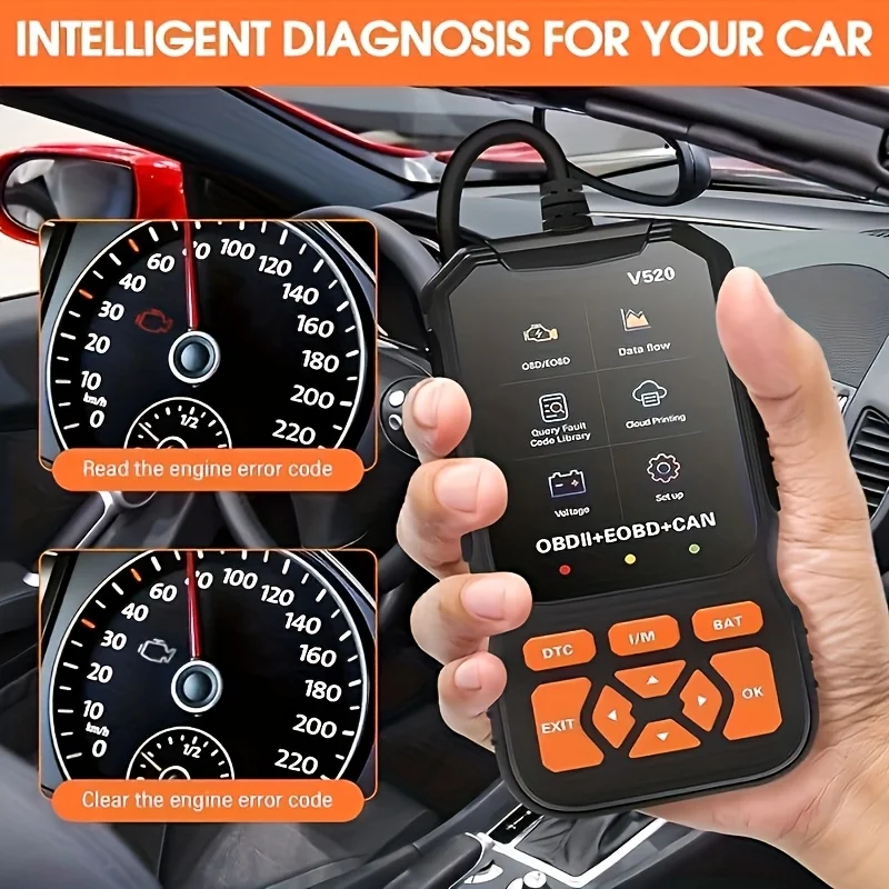 V520 Professional Advanced Obdii/Eobd Car Diagnostic Scan Tool, Battery Tester, I/M Readiness, Fault Code Eraser, Suitable for a