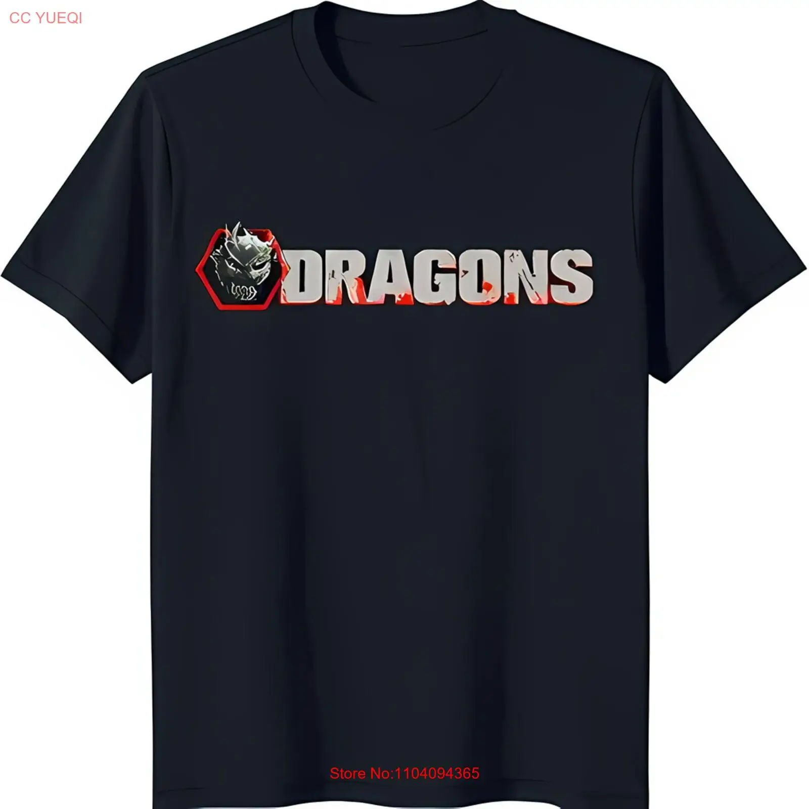 

Black T-Shirt with Red Hexagon Grey Head & Bold 'DRAGONS' Design