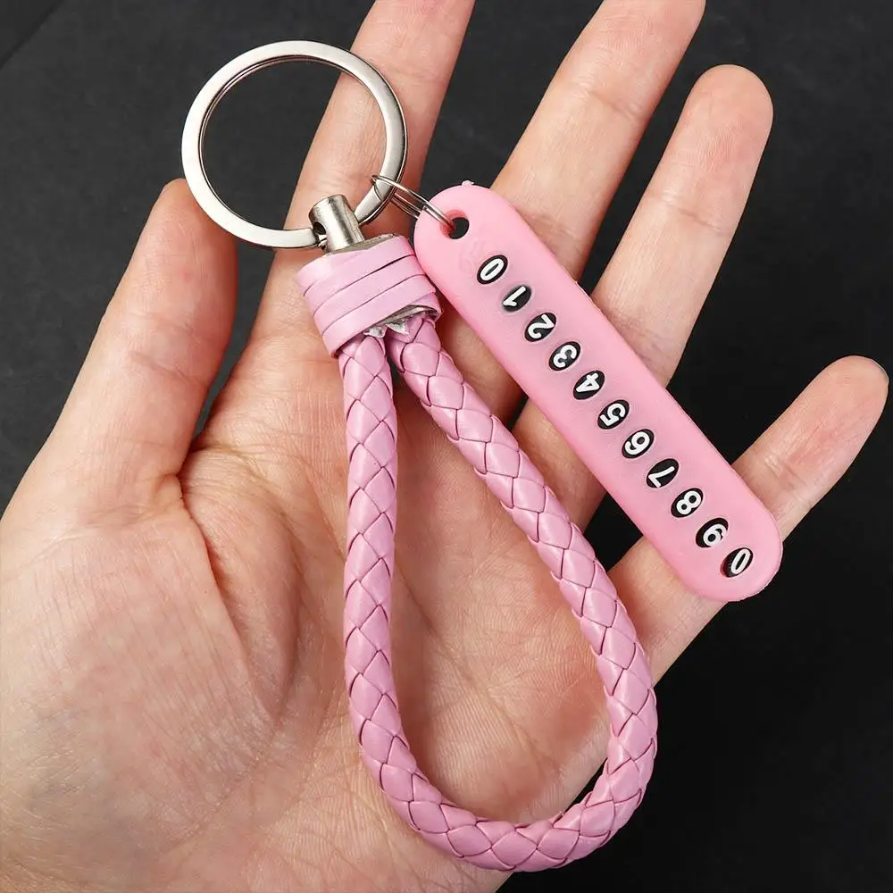 

Creative DIY Hand Woven Leather Strap Phone Number Keychain Car Key Holder Car Key Clip ​ Lanyard Keyring