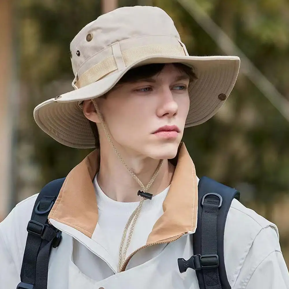 Summer Men's Fishing Bucket Hat Anti-UV Sun Protection Foldable Wide Brim Outdoor Hiking Fishing Hunting Cycling Sun Hat