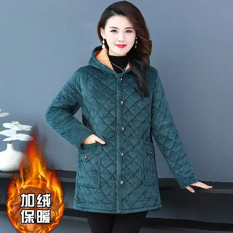 

Women Jacket Winter Fleece Thicke Corduroy Outerwear Parker Female Hooded Cotton Padded Coat Clothes Women Basic Coats