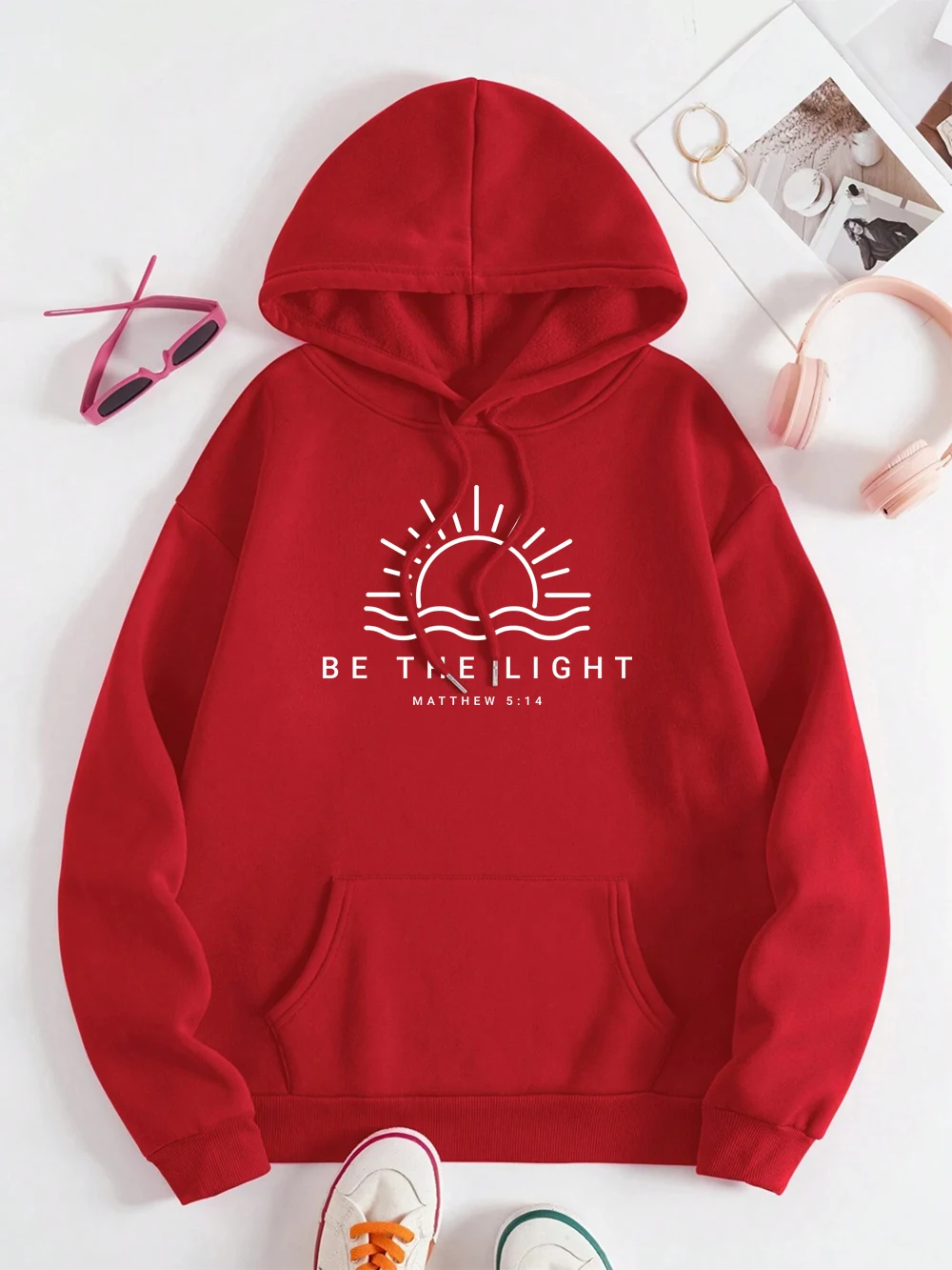 Be The Light Matthew 5:14 Men Women Hoody Fleece Pocket Hoodie Loose Fitness Sweatshirt Oversized O-Neck Couple Streetwear