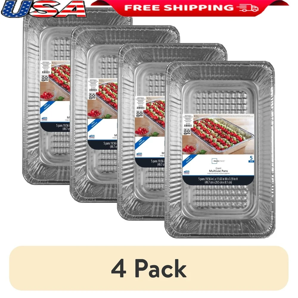 

4 упаковки алюминиевых полноразмерных паровых столов, 19,56 x 11,63, одноразовые буфеты для вечеринок, мероприятий, в духовке, безопасная кошерная сертифицированная