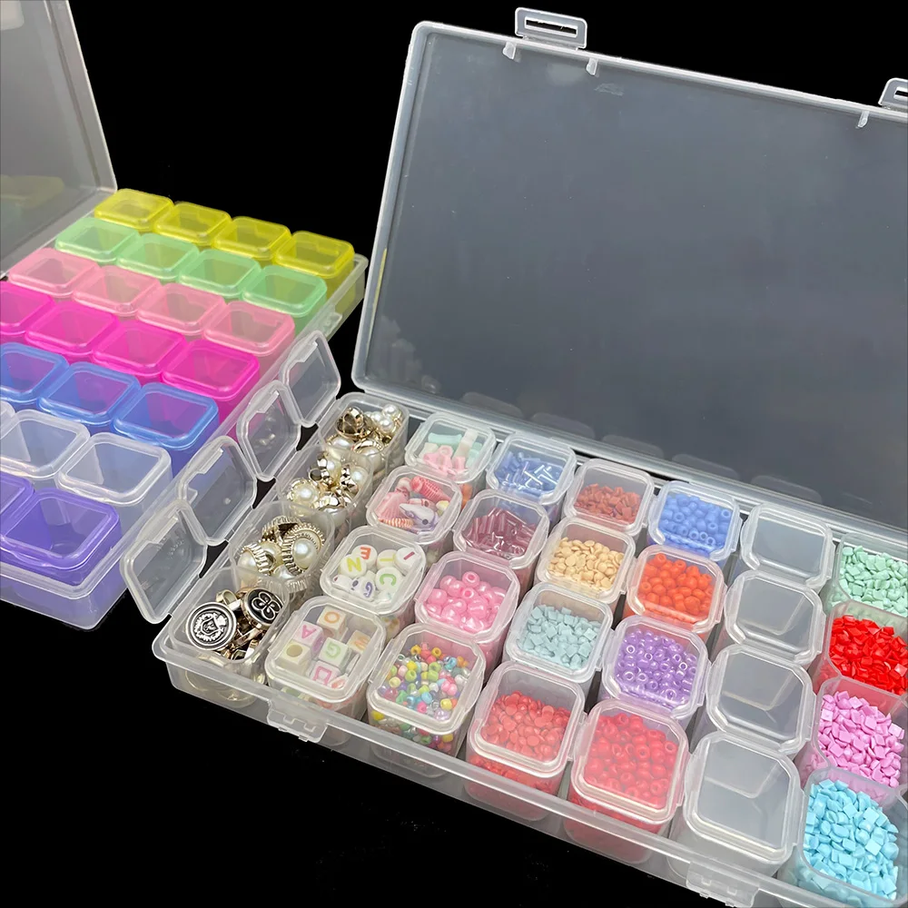 28 Grids Diamond Painting Tools Storage Box with Funnel Sticker Pen Diamond Painting Embroidery Accessories Container