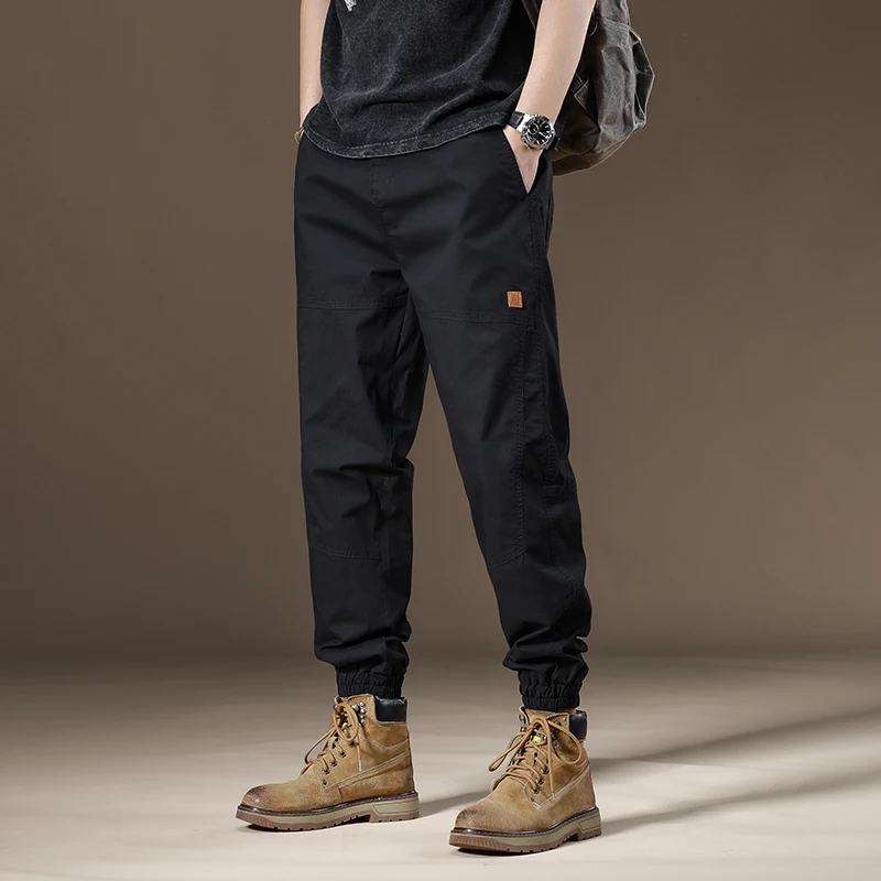 Calça Harlan masculina de seda no gelo, estilo safari, masculina casual, moda streetwear, fina, ajuste regular, primavera, verão