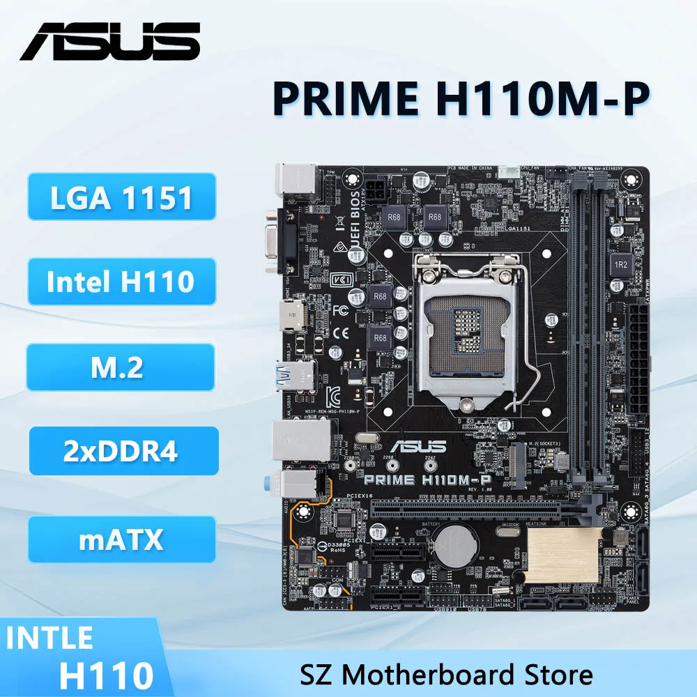 Placa-mãe ASUS PRIME H110M-P LGA 1151 Intel H110 DDR3 16G com suporte para CPUs Core i3-6100, 6500, 6600, 7600, 7700, 7400 Micro ATX