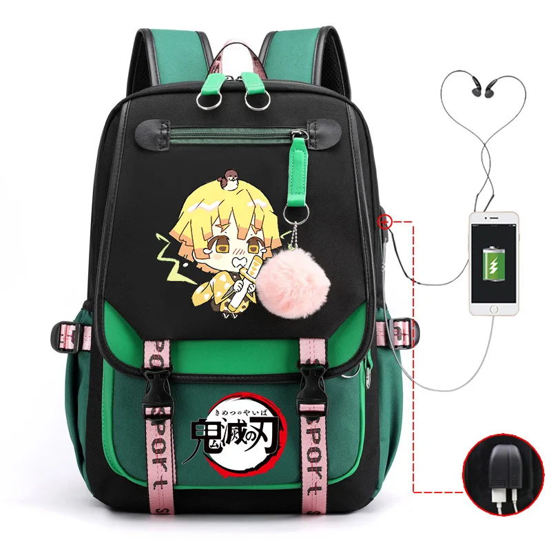 Japanese Anime Demon Slayer Backpack Nezuko Tanjirou Zenitsu Usb Bagpacks Women Men Travel Bag Girls Boys students School Bags