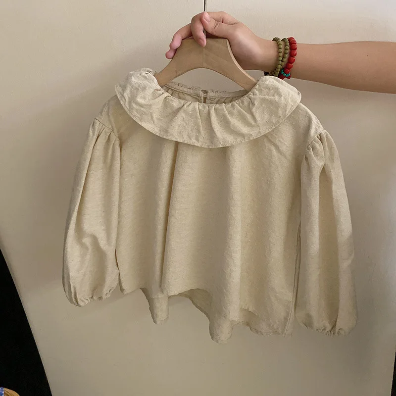 Girls Suit 2024 Autumn New Childrens Wear Korean Style Baby Girl Knit Halter Doll Collar Shirt Two-piece Set Simple Daily image 4
