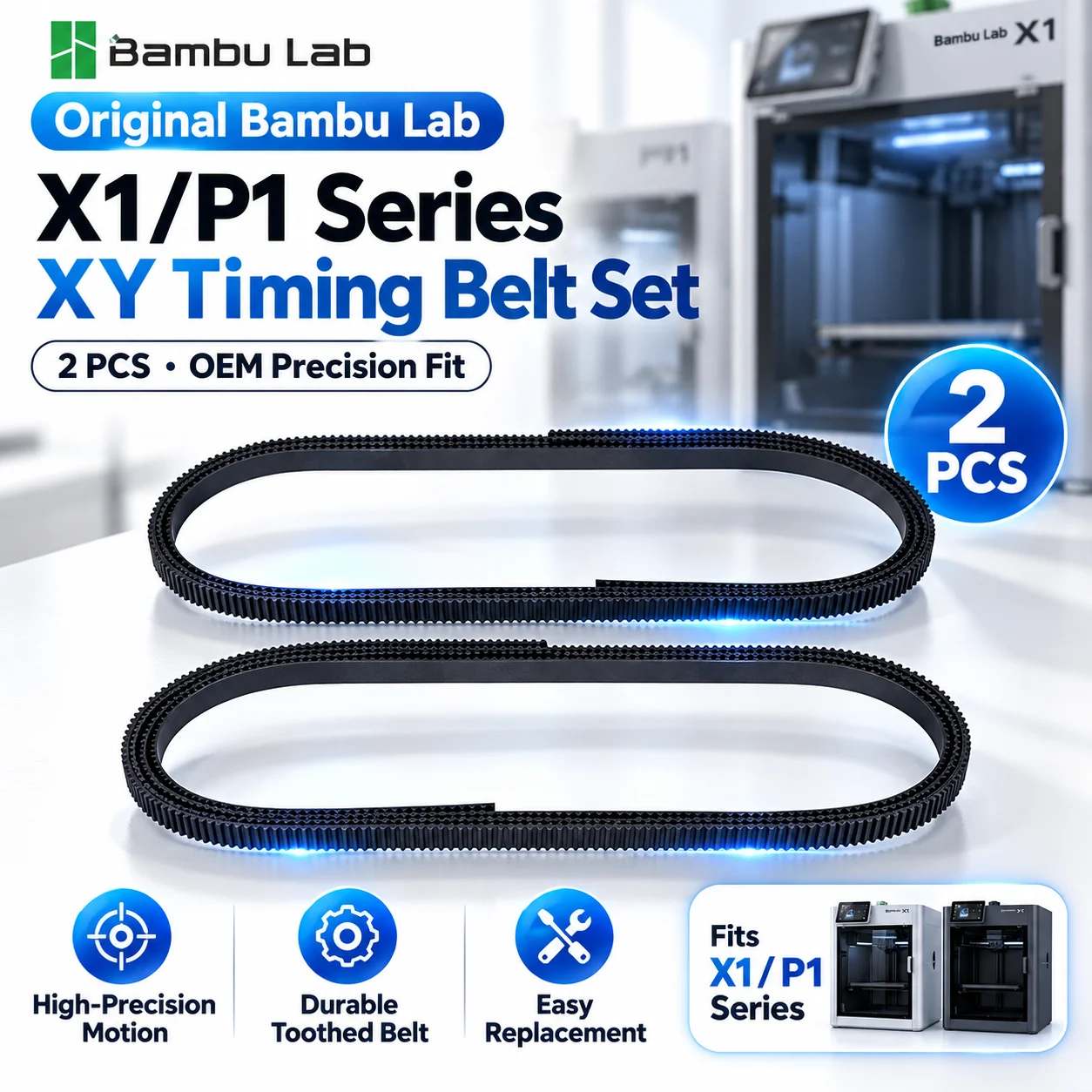 Original Bambu Lab X1 P1 XY Timing Belt Set 2PCS 1442mm Rubber Fiberglass Replacement Part for 3D Printer