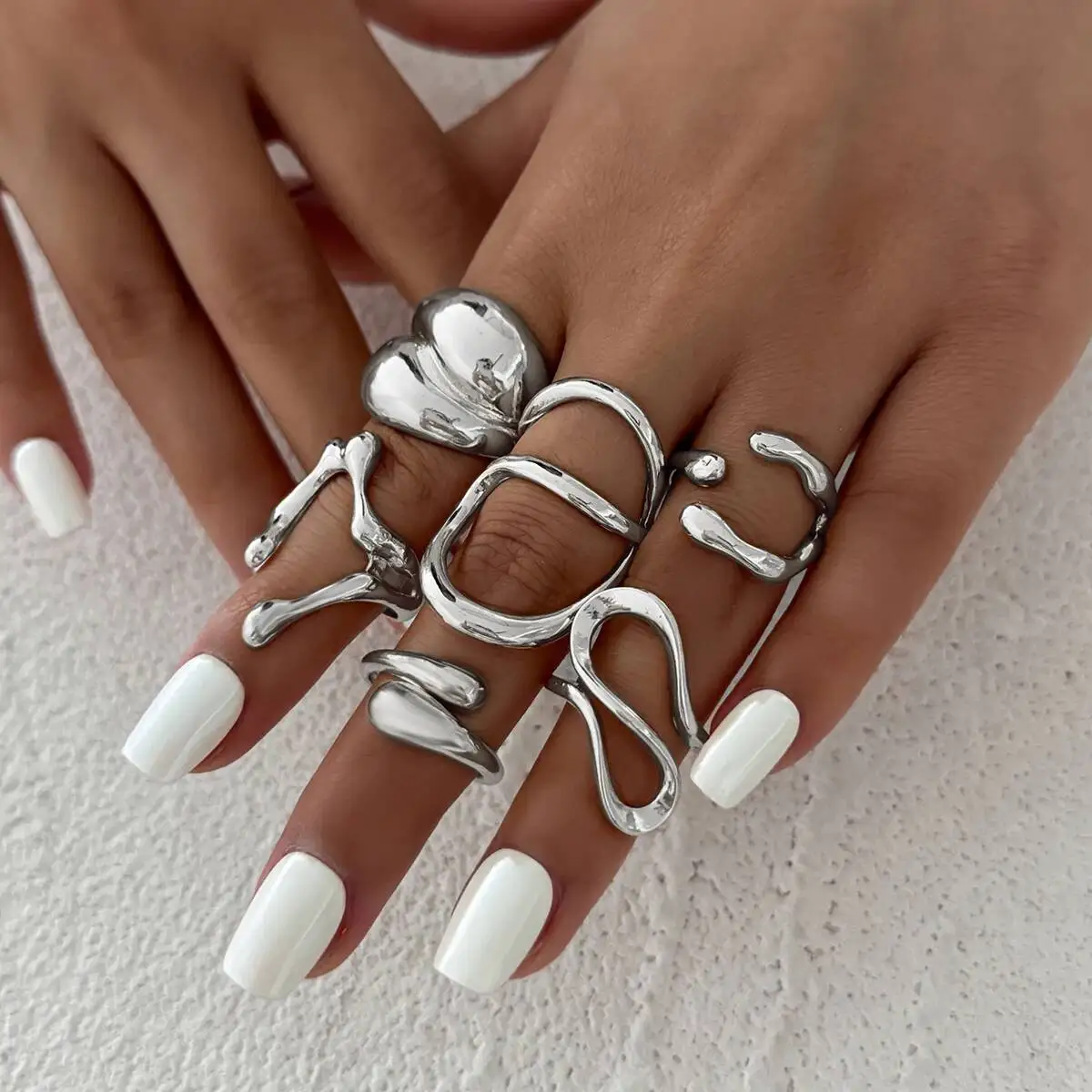 

Ingemark 6Pcs/set Vintage Irregular Gold Color Open Ring for Women Classic Geometry Smooth Metal Finger Ring Couple Jewelry Gift