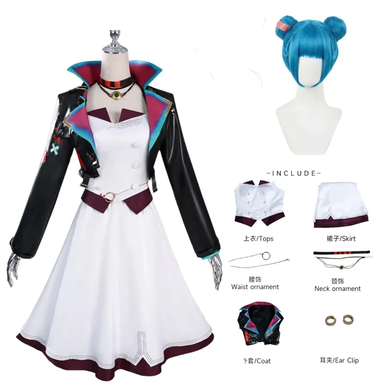 متوفر في المخزون سلسلة جينكس التأثيرية كولاب: لعبة LOL Arcane S2 مسحوق جينكس أزياء تنكرية لحفلات الاتحاد الأفريقي فستان رقص زي الهالوين