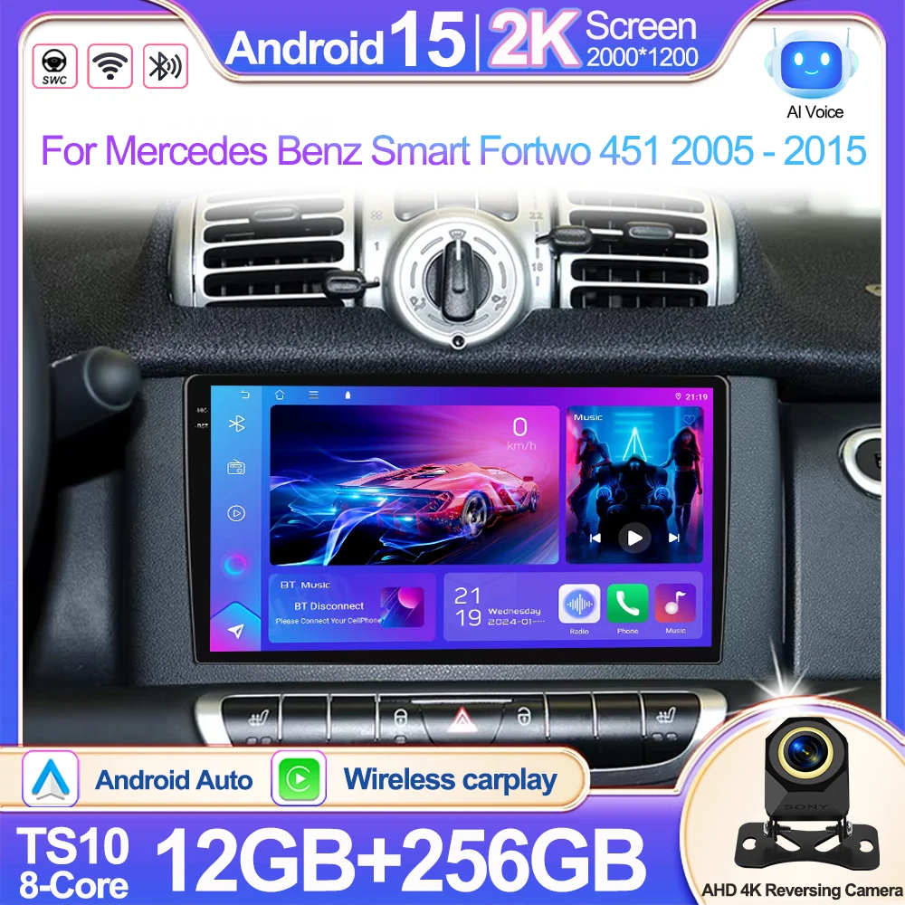 

Android15 радио 2Din стерео для Mercedes Benz Smart Fortwo 451 2005-2015 CarPlay авто аудио мультимедийный плеер GPS авторадио WIFI