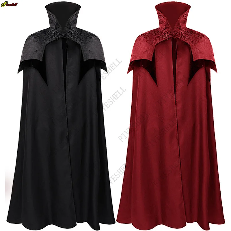 

Medieval Vintage Knight Warrior Gothic Men Cospaly Cloak Coats Stand Collar Windproof Trench Coat Winter Long Cape Poncho Cos