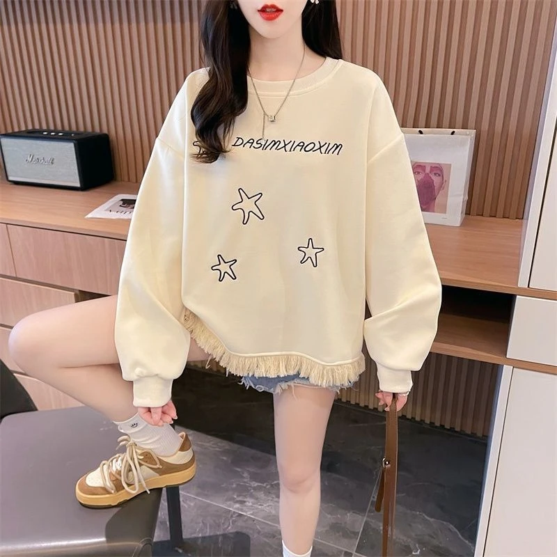 New in Tassel Loose Female Pullover Top on Promotion Nice Color Sweat-shirt Basic Harajuku Fashion Emo Kpop Women's Sweatshirts