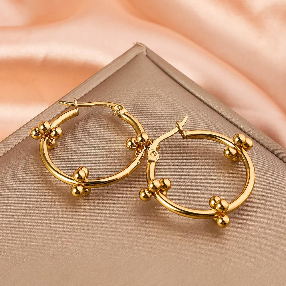 Light Luxury Geometric Irregular Shaped Stainless Steel Hoop Earrings, Non Fading Women's Gold Color Metal Earrings Accessories