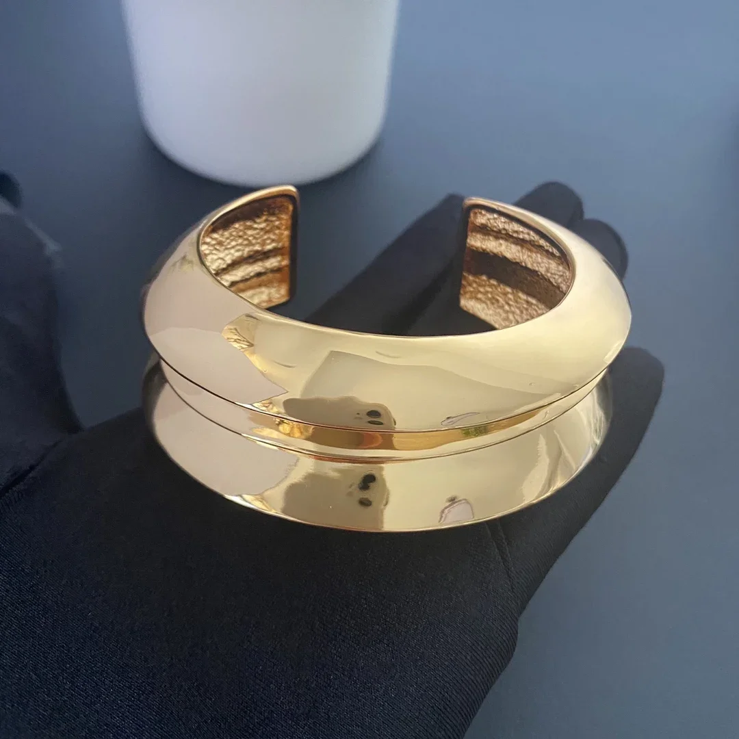 Designer Brand Brass Plated 24K Gold Wide Bracelet Women Top Quality Europe Luxury Jewelry Trend
