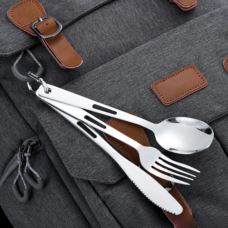 جديد أدوات المائدة التخييم 430 أدوات مائدة من الفولاذ المقاوم للصدأ مجموعة نزهة سكين جوفاء سكين تخييم شوكة