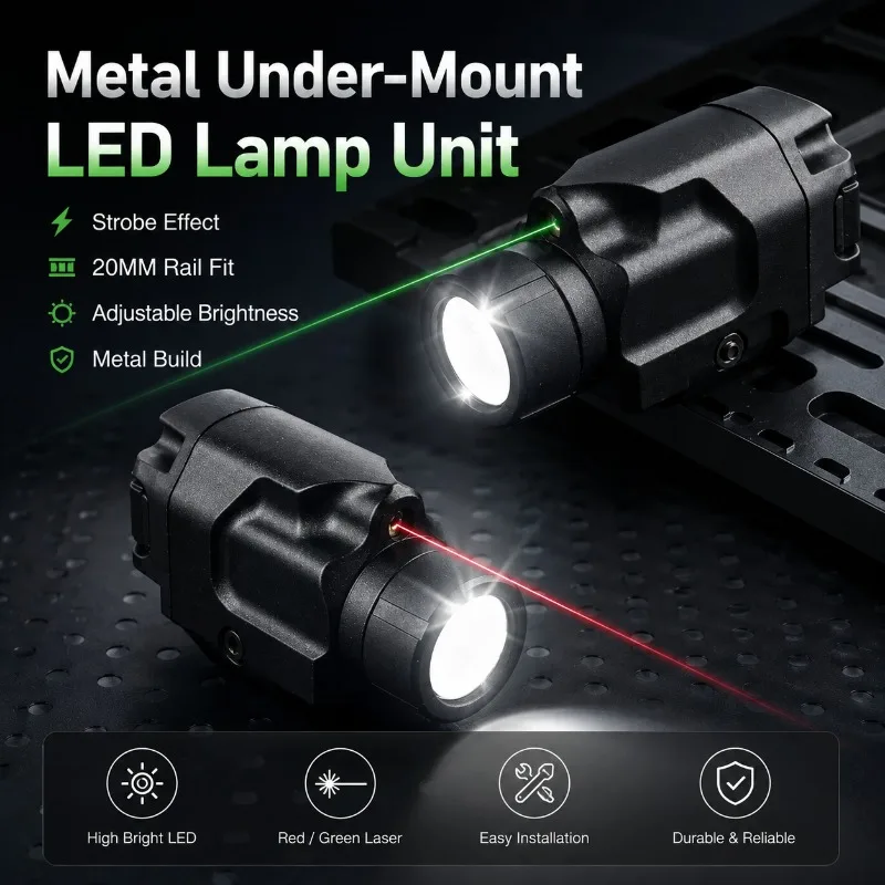 Metal‑Cased Strobe LED Light Fixture, Under‑Mount Style, Universal 20MM Rail Base, Hobby Decor Accessory