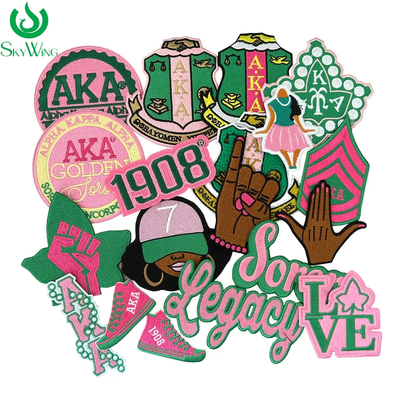 Wholesale Small Size AKA Alpha Kappa Alpha Sorority Pearl Ivy Shield Embroidered Iron on Patches for Jacket