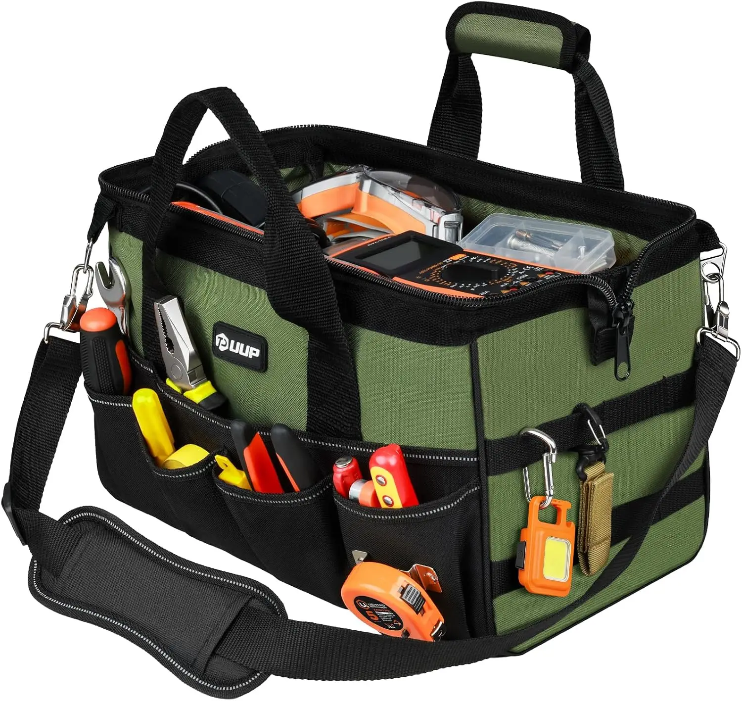

15-Inch Heavy Duty Tool Bag, 16-Pocket Portable Tool Organizer, Large Storage Toolbox with Shoulder Strap, Green