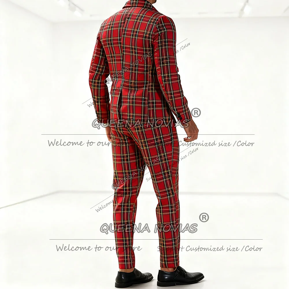 اليدوية منقوشة الشيكات بدلة عمل الملابس للرجال واحدة الصدر سترة السراويل 2 قطعة مجموعة النمط البريطاني العريس حفلة البدلات الرسمية