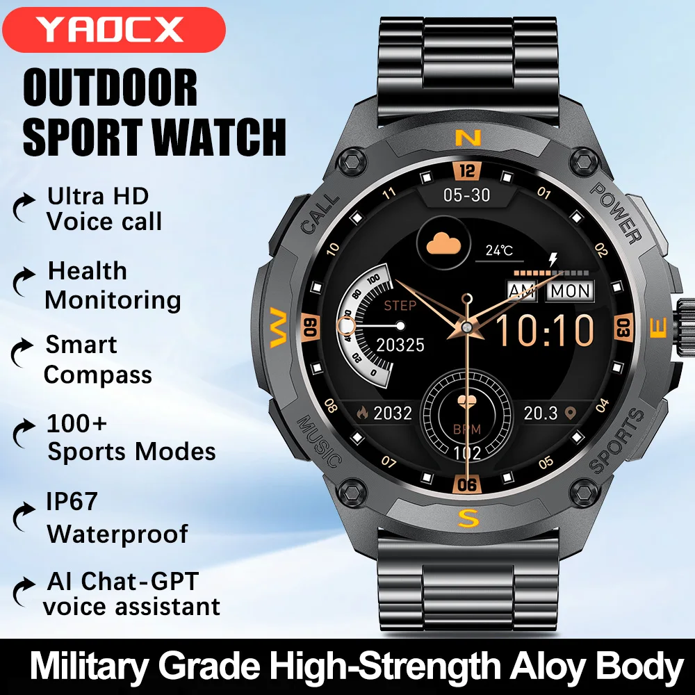 

2025 Открытый GPS Смарт-часы AMOLED Экран Вращающаяся Корона Погода IP67 Водонепроницаемые 100+ Спортивные Смарт-часы с пульсометром BT Call