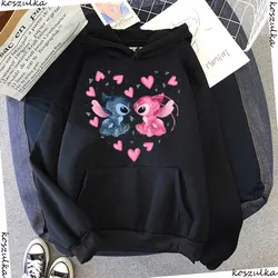 2024 New Lilo & Stitch Cartoon Anime Women Pullover Spring Autumn Men Oversized Hoodie Casual Couple Sweatshirt Clothes Tops