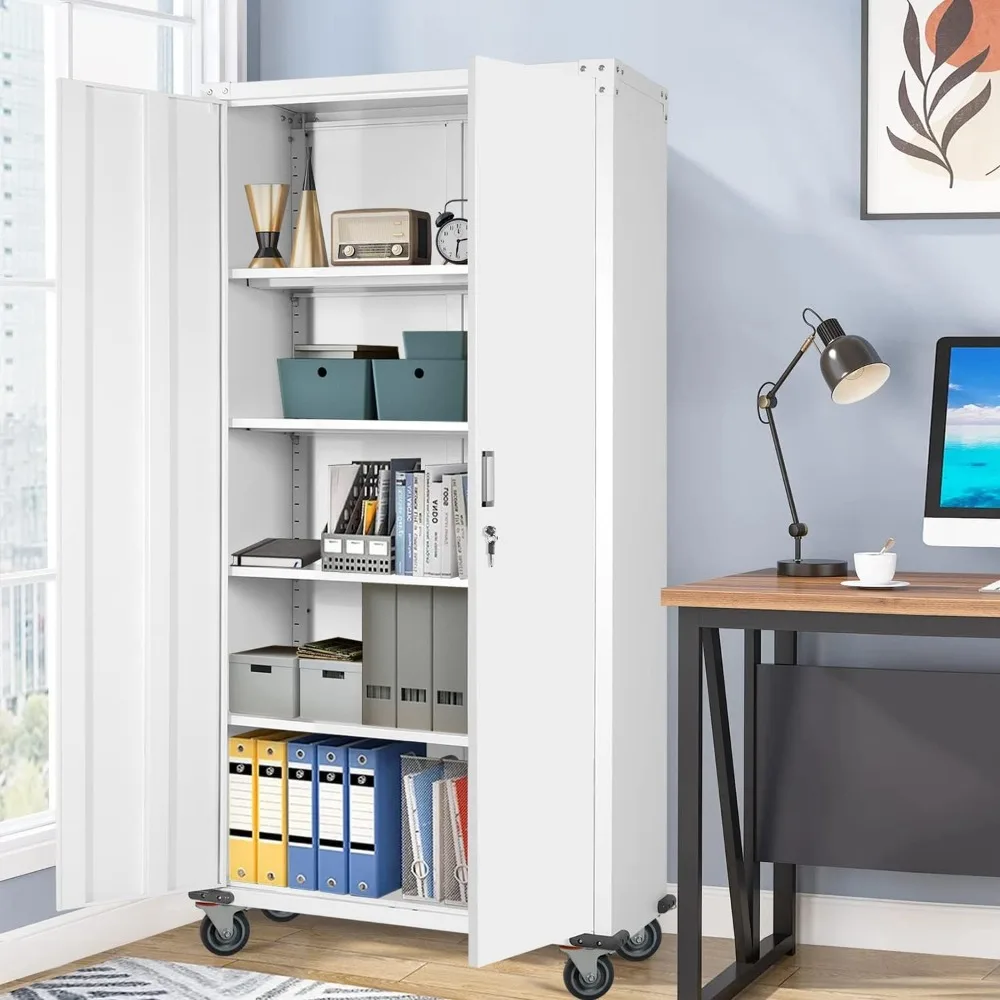 

Metal Garage Storage Cabinets, 75" Tall Lockable Rolling Tool Cabinet with Doors and Shelves, Heavy-Duty File Cabinet with Whee