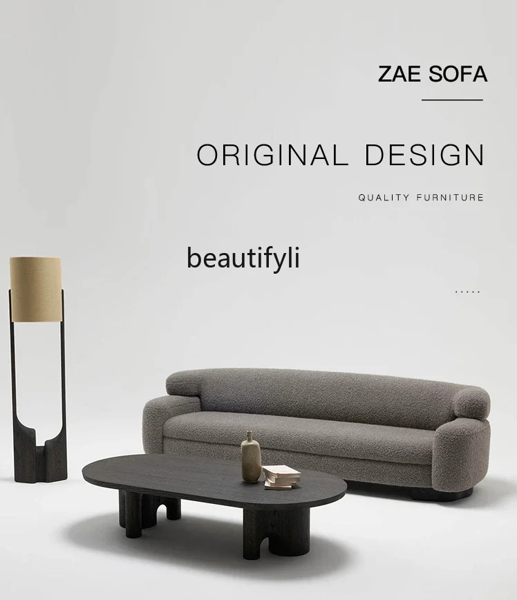 

Sili Style Straight Row Fabric Sofa Nordic Simple Living Room Light Luxury Three-Seat Lambswool