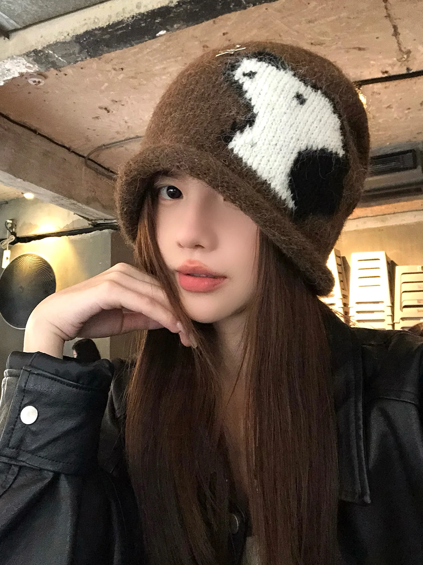 Cute Cartoon Dog Star Knitted Wool Hat Women's Autumn Winter Large Head Size Small Face Effect Ear Protection Cold Hat