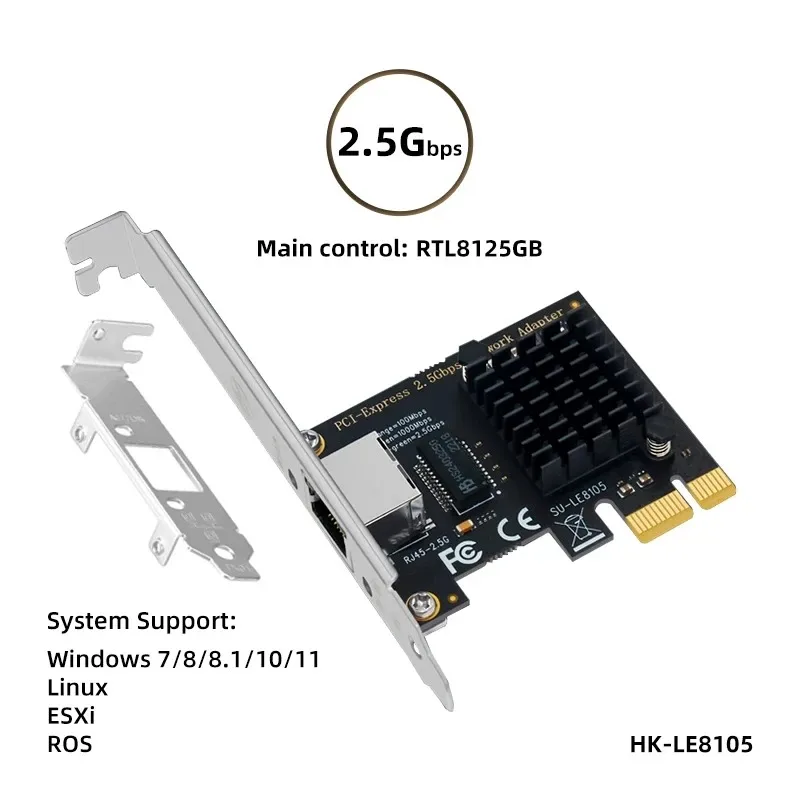 2.5G PCI-E To RJ45 Network Card RTL8125B Chip Gigabit Ethernet PCI Express Network Card 10/100/2500Mbps 2.5Gbps For PC