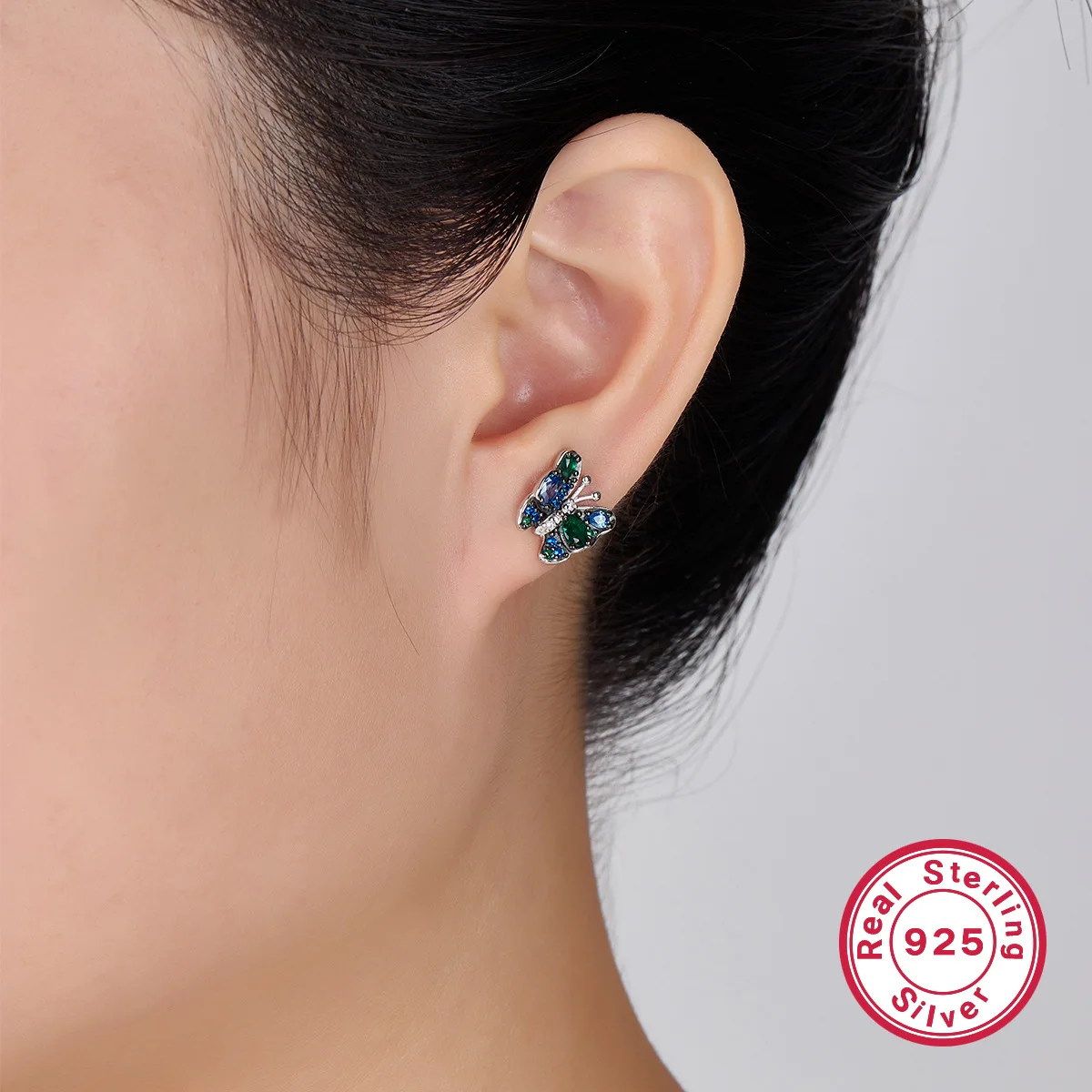 Genuine 925 Sterling Silver Crystal Jewelry New Princess Cute Butterfly Stud Earrings For Women Fashion XY0598