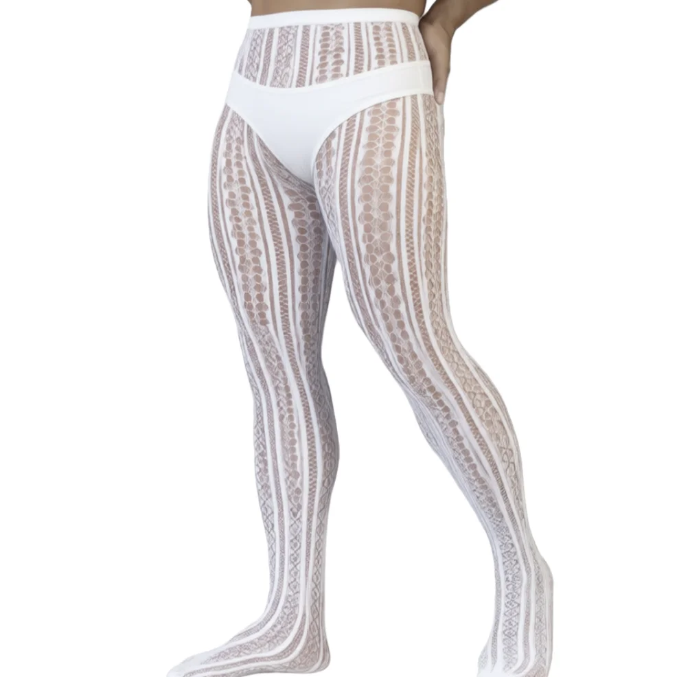 

New Jacquard Male Hosiery Sexy Pantyhose Husband Men's Clothes Fishnet Body Stockings Underwear Man Club Party Night Wear Tights
