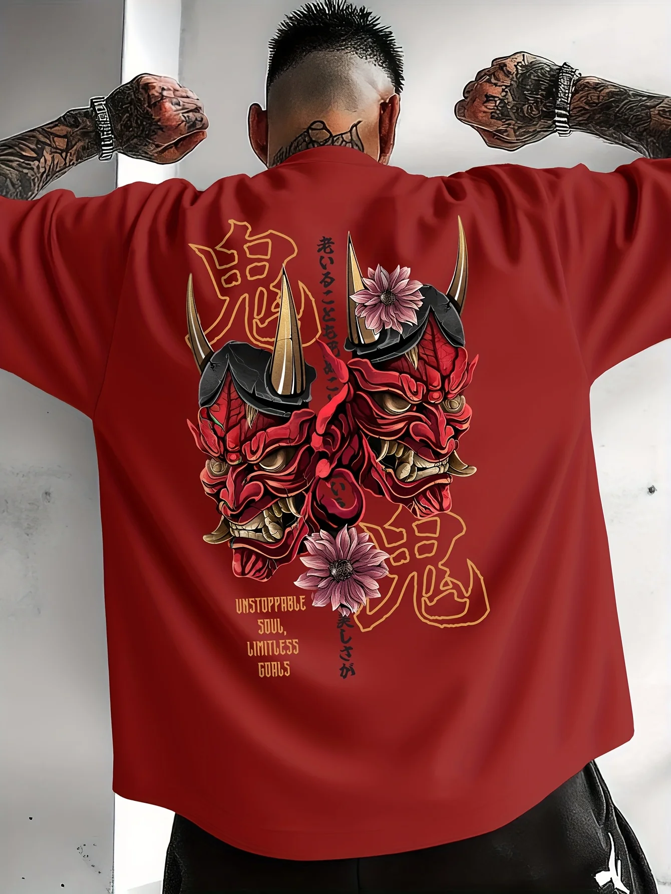 Japanese Anime Devilish Face Print 100% Cotton Men Woment T-shirt Summer Autumn Daily Outdoor Sports Casual Street Short-sleeve