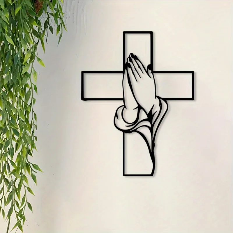 Mother's Day gift1pc Metal Cross Wall Decor Christian Prayer Hands Iron Art Home Ornament Christmas,Cross Wall Decor