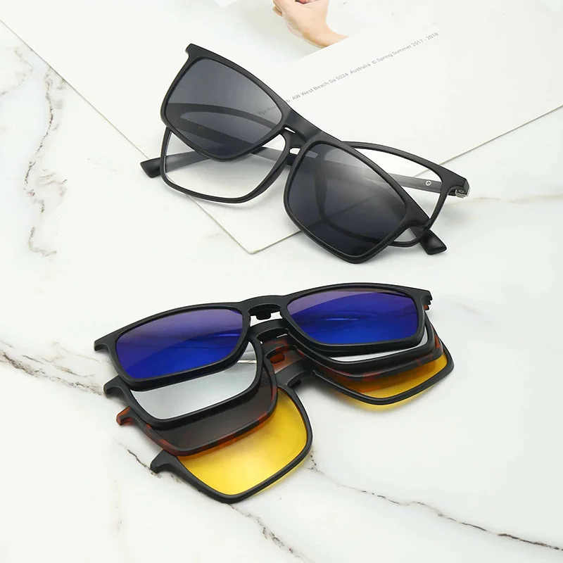 6 In 1 Polarized Sunglasses Men Women Magnetic Clip On Glasses TR90 Optical Prescription Eyeglass Frames Magnet Clips 2249
