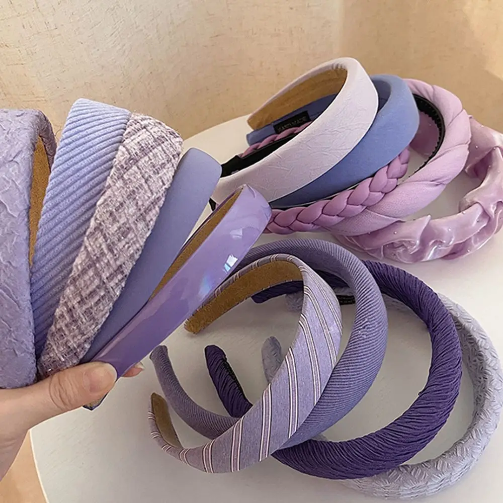 Purple Colors Headband PU Leather Braid Hair Hoop Sponge Padded Bezel Girls Vintage Hairband Women Hair Accessories