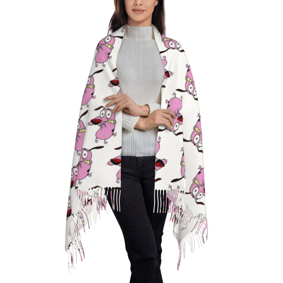 Cute Courageous Cowardlys Dog Scarf Tassel Scarves for Women Soft Warm Shawls and Wraps Long Fall Winter Shawl Wrap