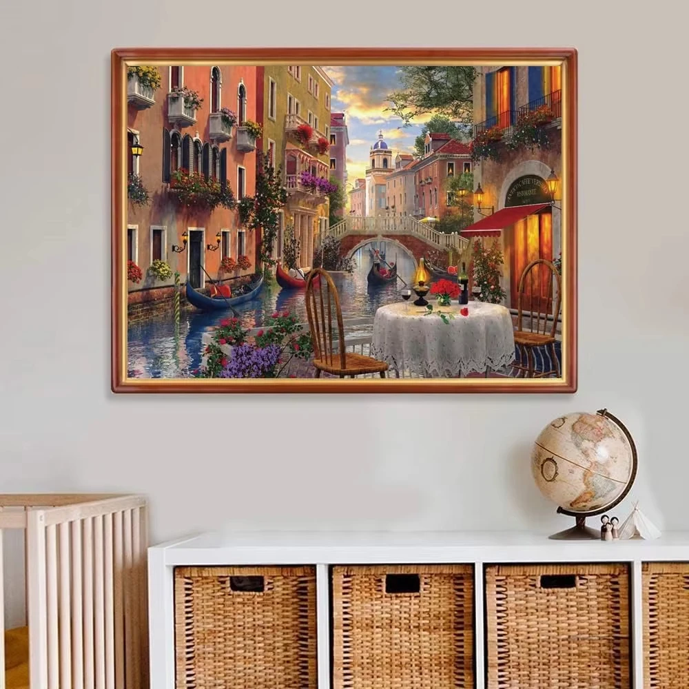 

500/1000/1200/2000 PCS Jigsaw Puzzles Red Wine with Scenic Bridge Family Activity Games for Gameroom Bedroom Gifts Frameless