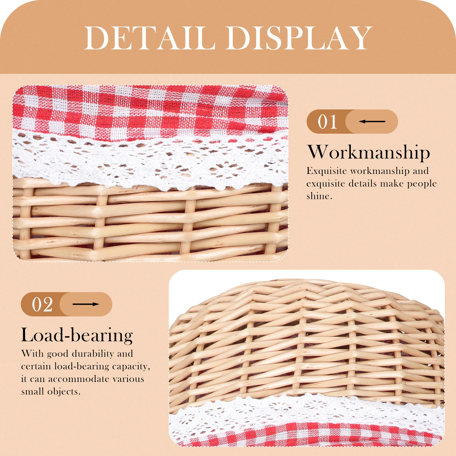 

Household Food Storage Basket Wicker Kitchen Multifunctional Picnic Snacks Bread Fruits Storage Bread Basket