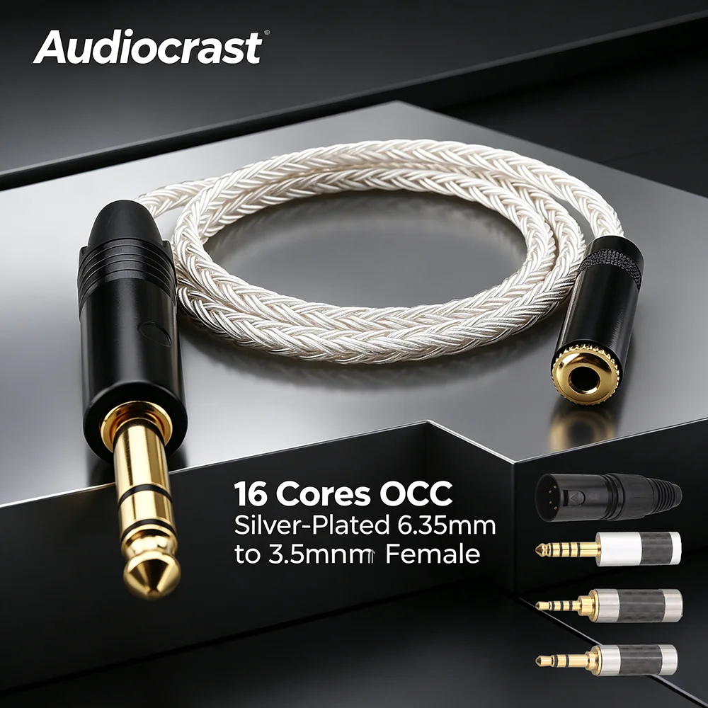 

Audiocrast 16 Core OCC Silver Plated Audiophile Headphone Extension Cable XLR 2.5 3.5 6.5 4.4mm Male to 3.5mm Female Audio Cord