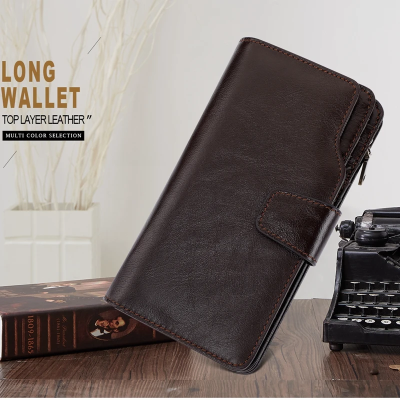 

Men's Clutch bag Business Fashion Multi-card Leather Long Wallet Large Capacity First Layer Leather Clutch