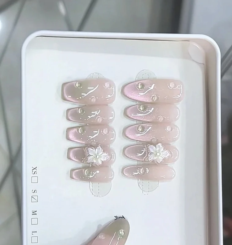 

10 шт., 3D тюльпан, пресс для ногтей, ручная роспись, цветочный дизайн, сладкий летний кошачий глаз, накладные ногти, глянцевые ногти ручной работы для женщин