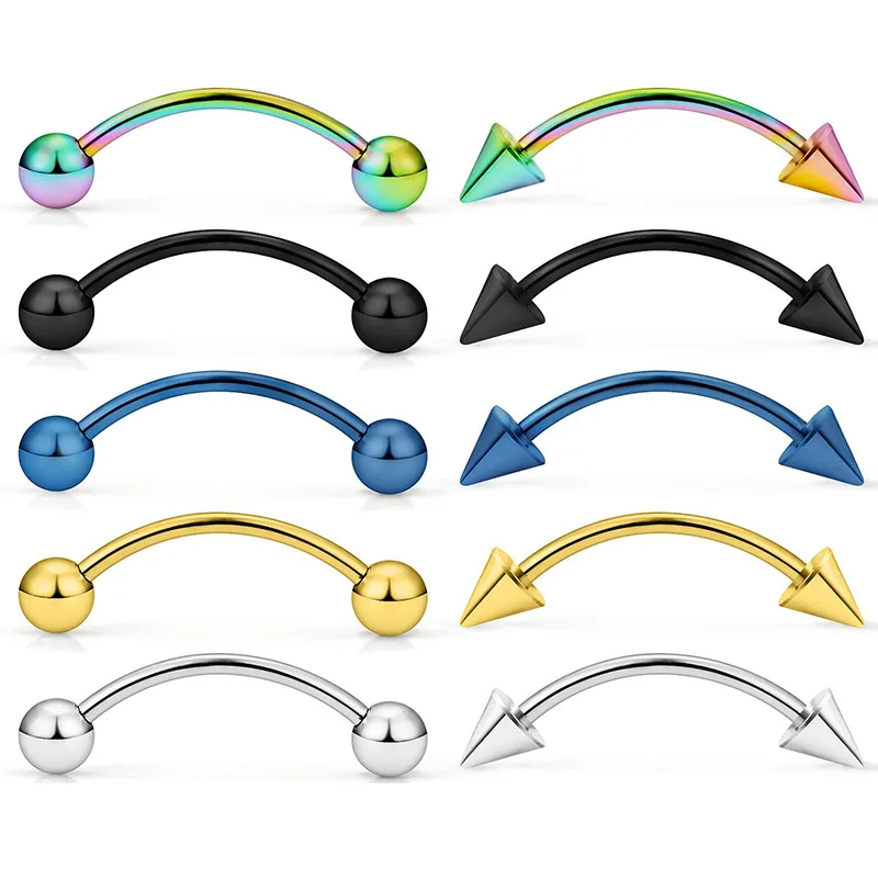 1Pair Eyebrow Piercing Banana Shape Lip Ring Stainless Steel Curved Barbell Stud Helix Navel Cartilage Earring Body Jewelry 16G