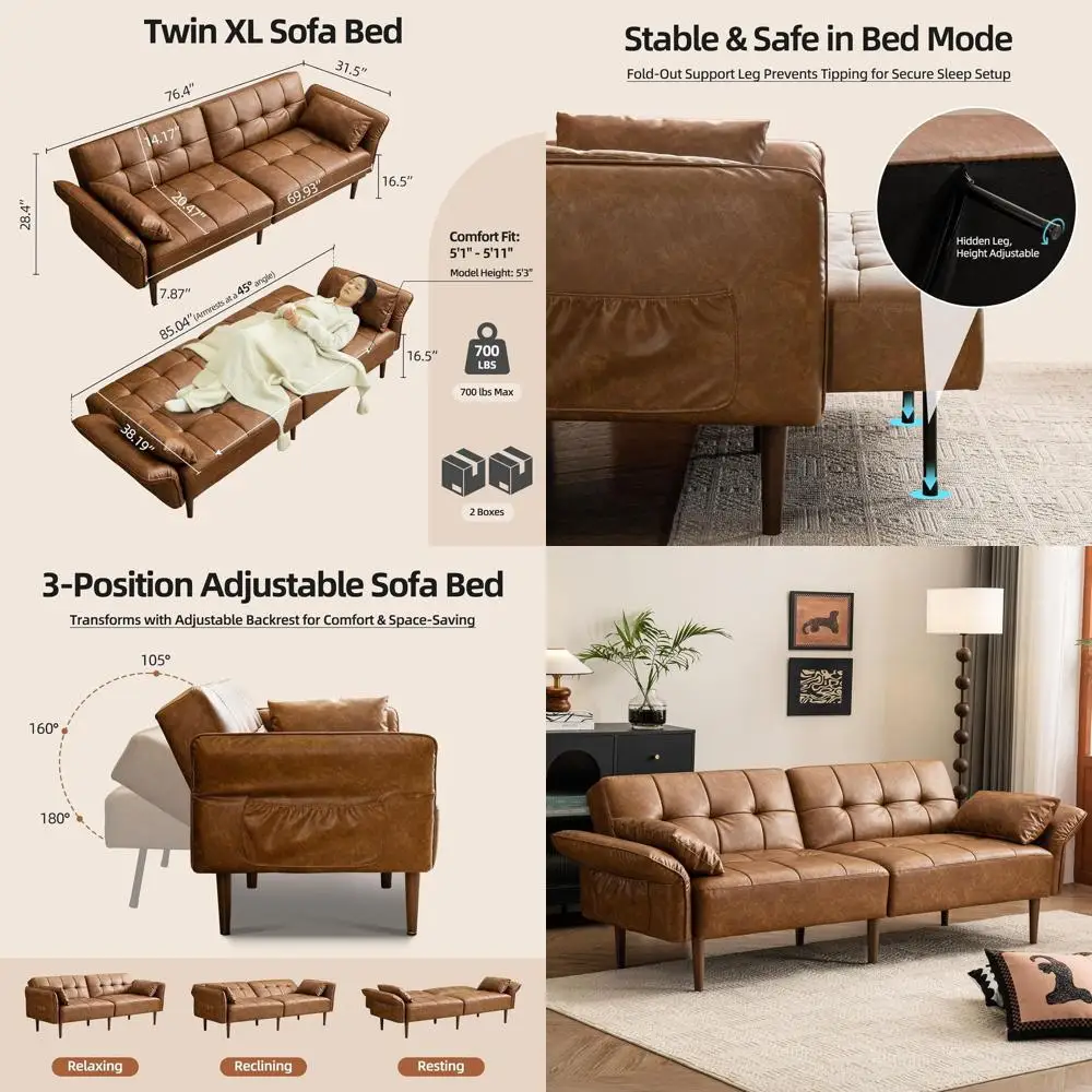 

Диван-кровать 85 с мягкой обивкой и местом для хранения, регулируемыми подлокотниками, подушками, из искусственной кожи, современный диван для гостиной