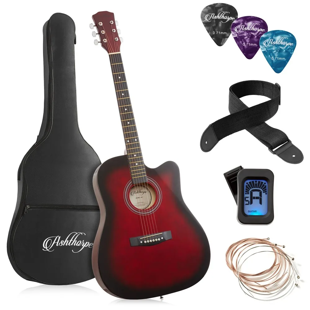 

41-Inch Beginner Acoustic Guitar Starter Package, Red
