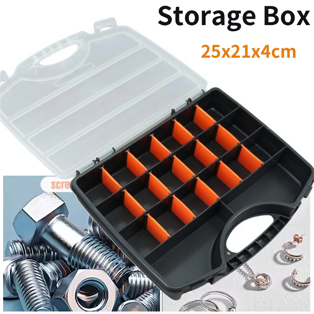 Caja de almacenamiento de piezas de Hardware PP, contenedor de almacenamiento transparente, organizador, vitrina de joyería con divisores extraíbles, tapa con bisagras